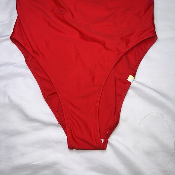 Summersalt Swimsuit Size 2LT Tall Pink Red White Sidestroke One Shoulder Piece - Picture 4 of 15